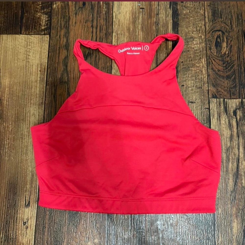 Outdoor Voices Coral-Red High Neck Racerback Sports Bra